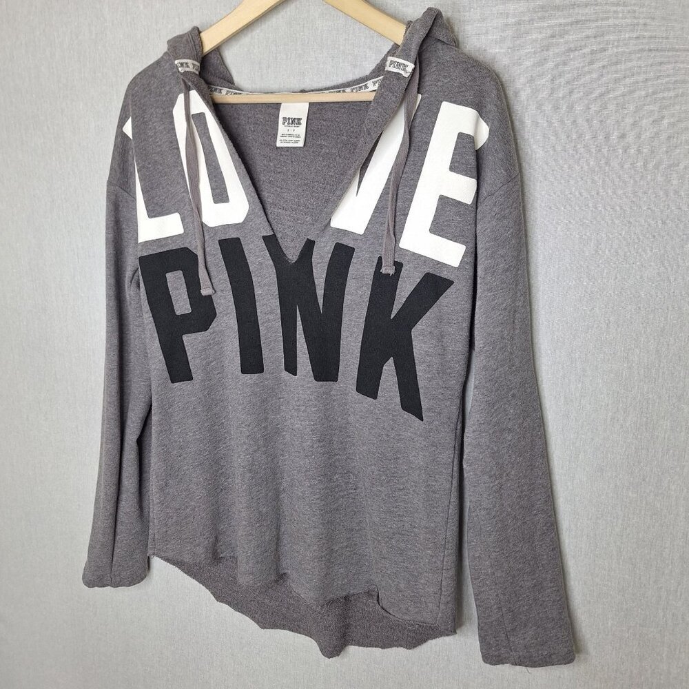 💙 Pink Slouchy Oversized Distressed V-Neck Hoodie Size S/M Streetwear Lounge At - Picture 2 of 8